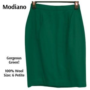 Women's Green Pencil Skirt by Modiano- 100% Wool, Lined, SZ 6P, NWT, M23KP45